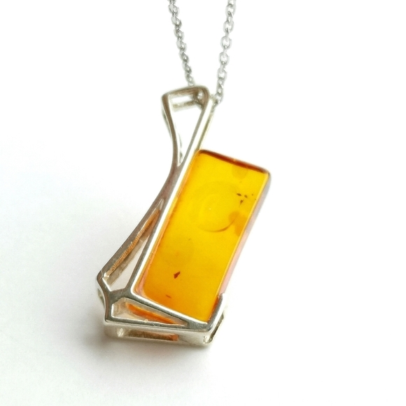 New sterling silver modernist Amber Pendant necklace - Picture 4 of 7